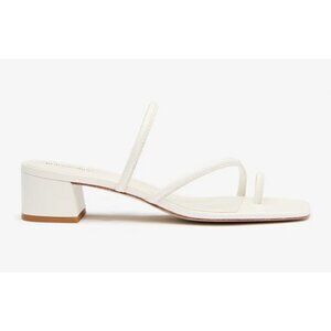 Reformation Meena White Leather Block Heel Sandal Toe Ring Strappy Slide 9.5